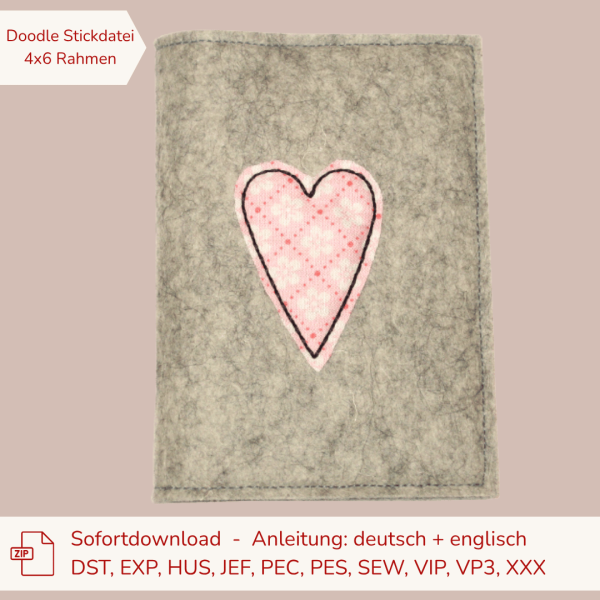 Stickdatei kleines Herz als Doodle-Applikation 34.3x48.5mm S028
