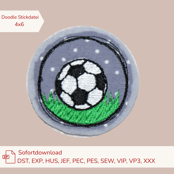 Stickdatei Fußball Doodle-Applikation für den 4x6cm Stickrahmen