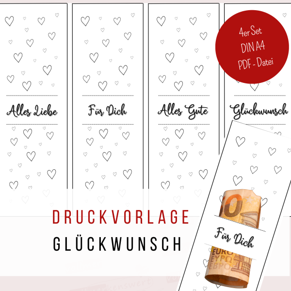 Druckvorlage Geschenk - Glückwunsch - Alles Liebe - Für Dich - Alles Gute - PDF Bastelvorlage zum Ausdrucken DIY