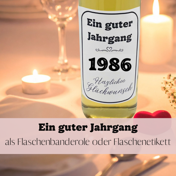 Preview: Druckvorlage Ein guter Jahrgang 1986 Weinbanderole und Weinetikett zum Geburtstag PDF Bastelvorlage zum Ausdrucken DIY