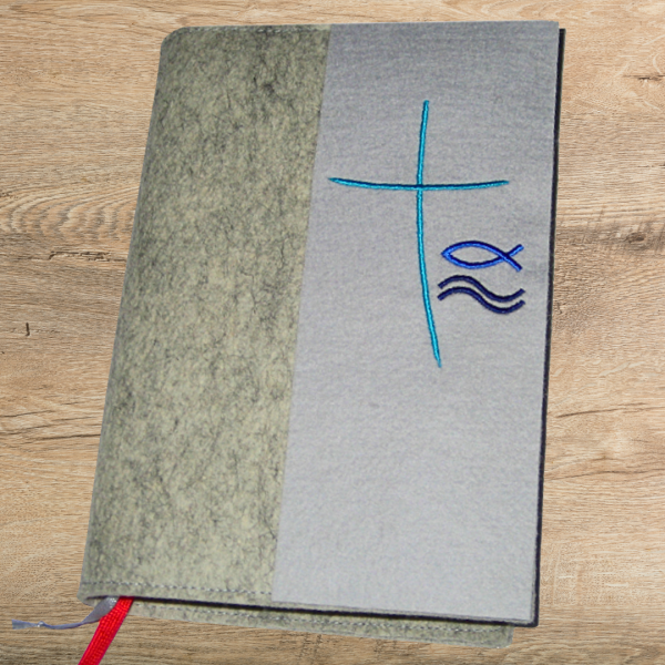 Preview: Stickdatei Kreuz schlicht mit Fisch und Wellen für den 10x10cm Stickrahmen