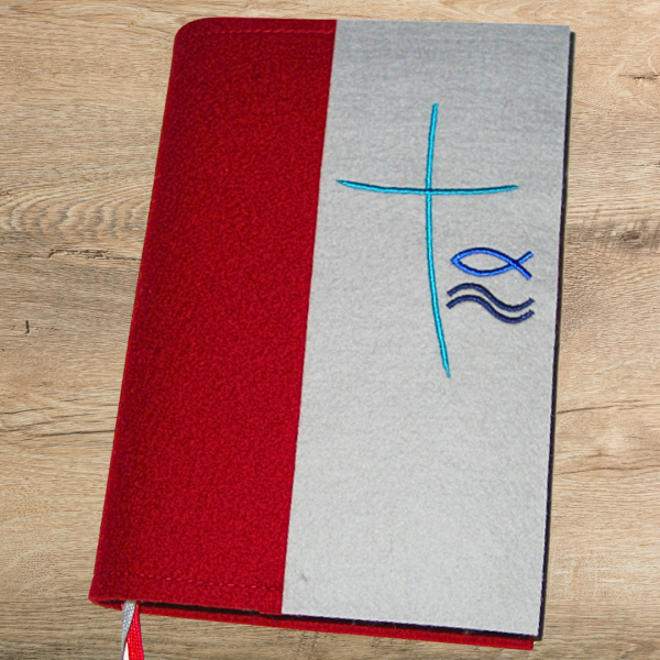 Stickdatei Kreuz schlicht mit Fisch und Wellen für den 10x10cm Stickrahmen