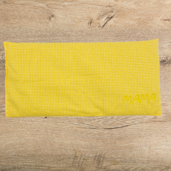 Körnerkissen MAMA bestickt gelb-weiß-gemustert -sofort lieferbar-