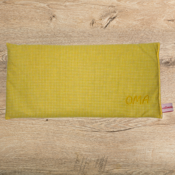 Körnerkissen OMA bestickt gelb-weiß-gemustert -sofort lieferbar-
