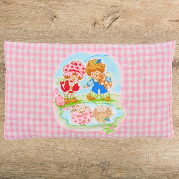 Körnerkissen Vichy rosa-weiß mit Aufnäher -sofort lieferbar-