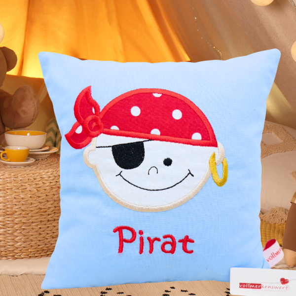 kleines Kissen 20x20 cm "Pirat" mit Pirat-Applikation bestickt -Sofortkauf-