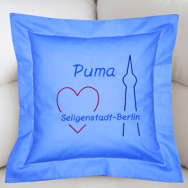 Namenskissen-Hülle Fernbeziehung mit Städtenamen und Name bestickt 40x40 cm