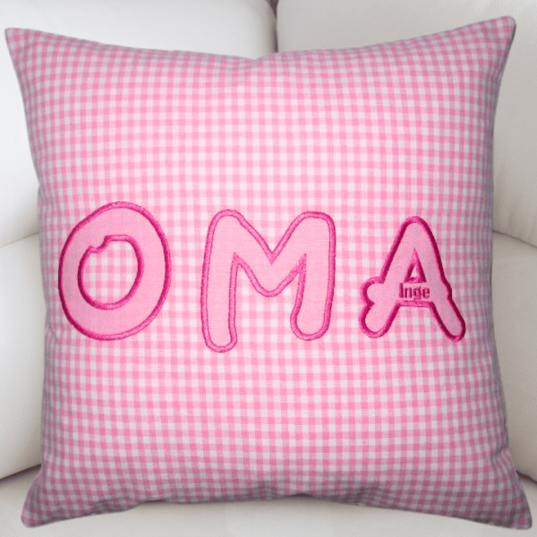 Namenskissen-Hülle OMA als Namensapplikation mit Wunschname bestickt 40x40 cm