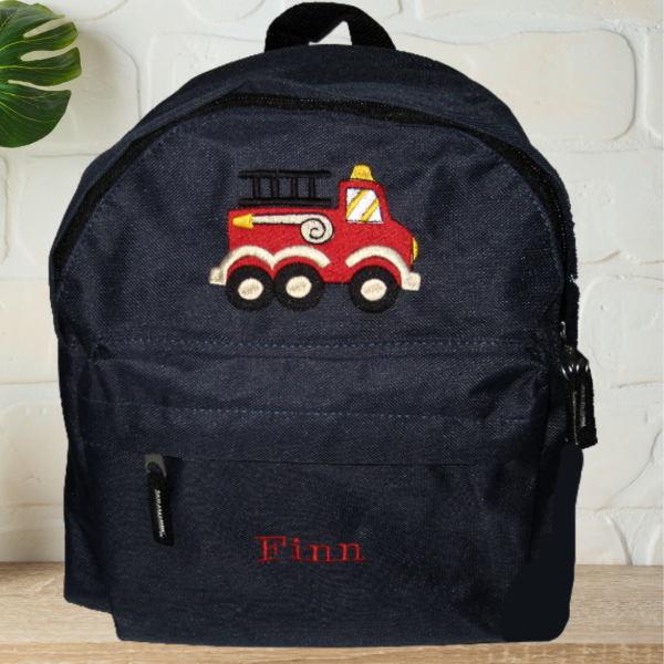 Preview: Kindergartenrucksack mit Wunschmotiv und Name bestickt Farbe: dunkelblau -personalisiert-