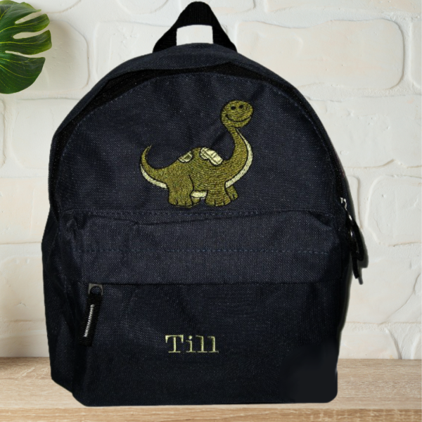 Preview: Kindergartenrucksack mit Wunschmotiv und Name bestickt Farbe: dunkelblau -personalisiert-
