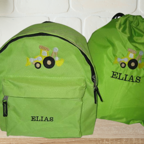 Kindergartenrucksack mit Wunschmotiv und Name bestickt Farbe: apfelgrün -personalisiert-