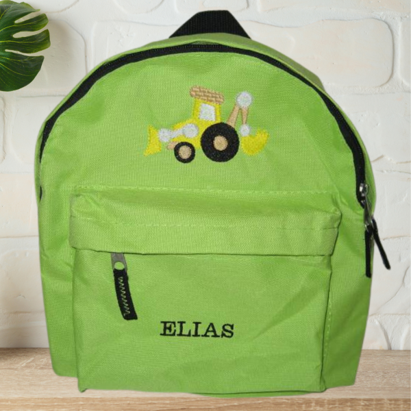 Preview: Kindergartenrucksack mit Wunschmotiv und Name bestickt Farbe: apfelgrün -personalisiert-