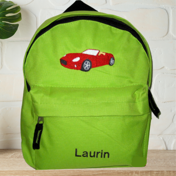 Preview: Kindergartenrucksack mit Wunschmotiv und Name bestickt Farbe: apfelgrün -personalisiert-