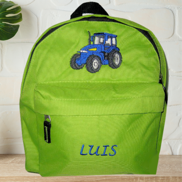 Preview: Kindergartenrucksack mit Wunschmotiv und Name bestickt Farbe: apfelgrün -personalisiert-