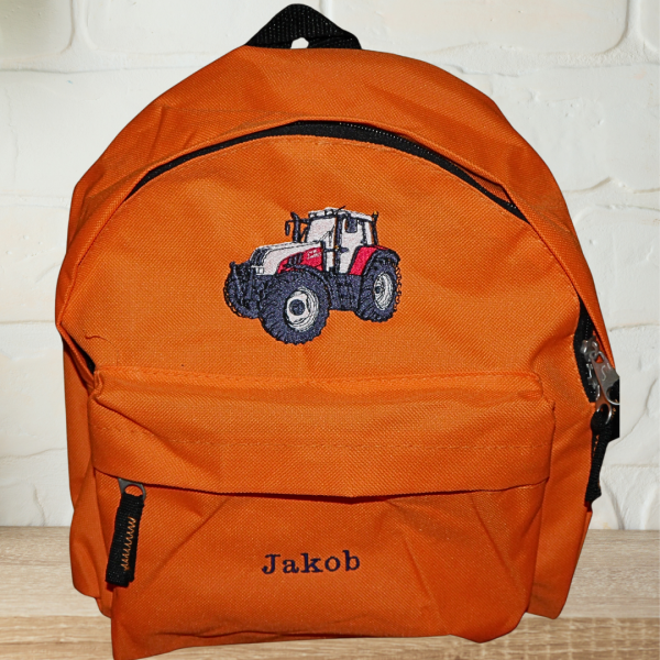 Preview: Kindergartenrucksack mit Wunschmotiv und Name bestickt Farbe: orange -personalisiert-