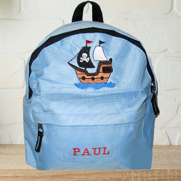 Kindergartenrucksack mit Wunschmotiv und Name bestickt Farbe: hellblau -personalisiert-