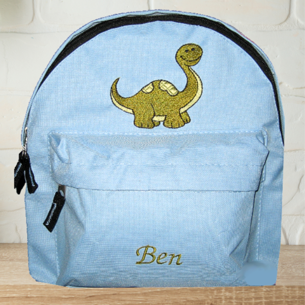 Preview: Kindergartenrucksack mit Wunschmotiv und Name bestickt Farbe: hellblau -personalisiert-