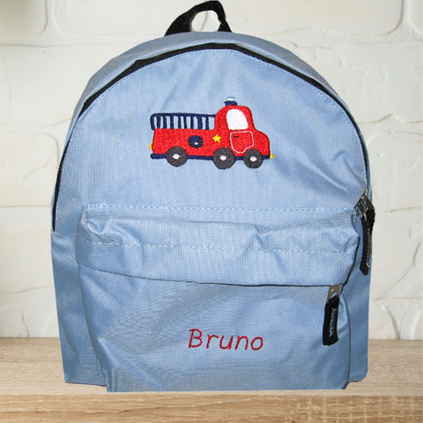 Preview: Kindergartenrucksack mit Wunschmotiv und Name bestickt Farbe: hellblau -personalisiert-