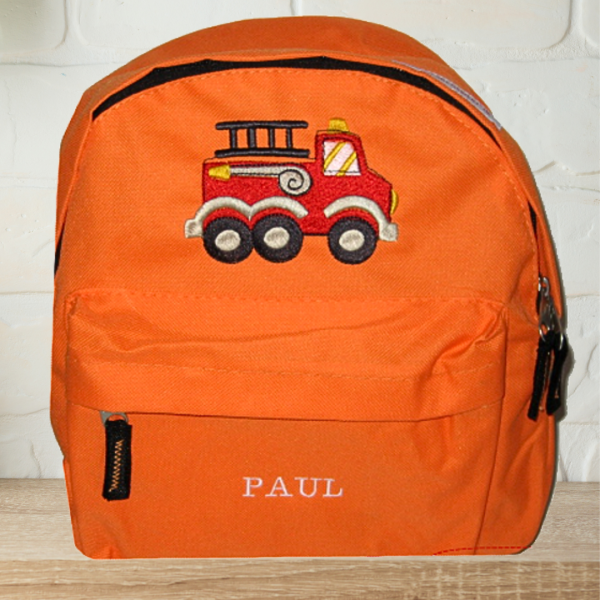 Preview: Kindergartenrucksack mit Wunschmotiv und Name bestickt Farbe: orange -personalisiert-