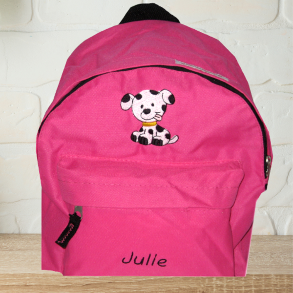 Preview: Kindergartenrucksack mit Wunschmotiv und Name bestickt Farbe: pink -personalisiert-