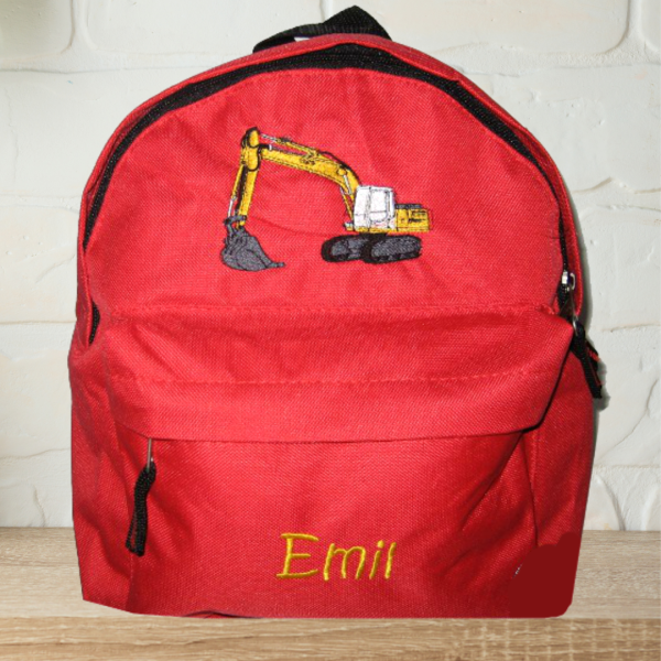 Kindergartenrucksack mit Wunschmotiv und Name bestickt Farbe: rot -personalisiert-