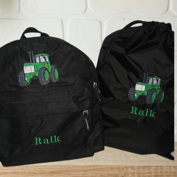 Preview: Kindergartenrucksack mit Wunschmotiv und Name bestickt Farbe: schwarz -personalisiert- mit passendem Turnbeutel
