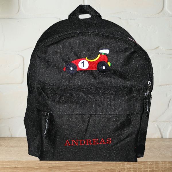 Kindergartenrucksack mit Wunschmotiv und Name bestickt Farbe: schwarz -personalisiert-