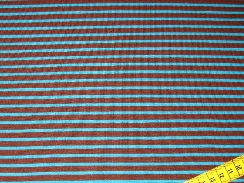 Baumwolljersey zweifarbig mit Streifen braun-blau
