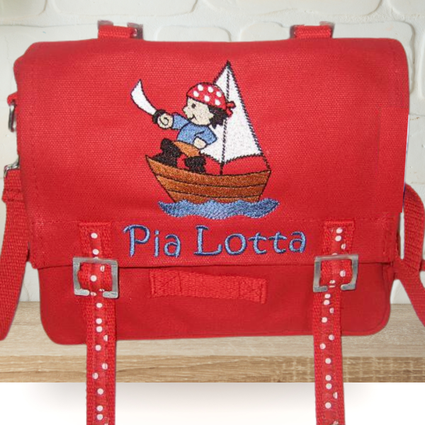 Canvastasche mit Wunschmotiv und Name bestickt für Kindergartenkinder & Große Farbe: rot Verschluss: Metallösen -personalisiert-Canvastasche mit Wunschmotiv und Name bestickt für Kindergartenkinder & Große Farbe: rot Verschluss: Metallösen -personalisiert