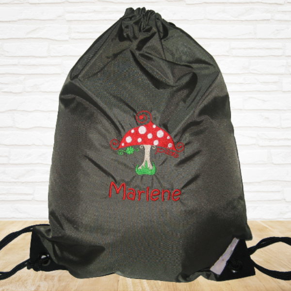 Turnbeutel "Sporty" mit Wunschmotiv und Name bestickt für Kindergartenkinder & Große -personalisiert- Farbe: oliv