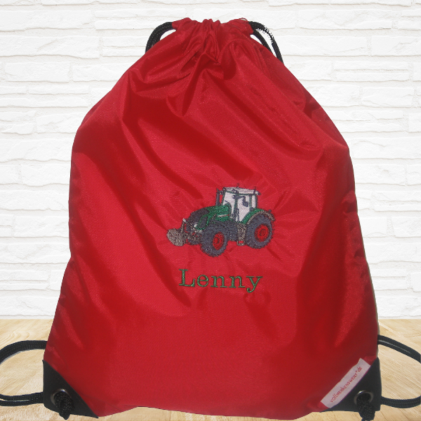 Turnbeutel "Sporty" mit Wunschmotiv und Name bestickt für Kindergartenkinder & Große -personalisiert- Farbe: rot