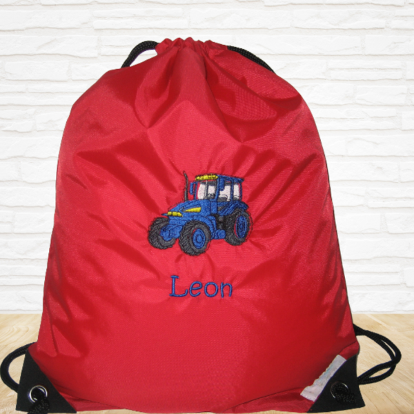 Turnbeutel "Sporty" mit Wunschmotiv und Name bestickt für Kindergartenkinder & Große -personalisiert- Farbe: rot