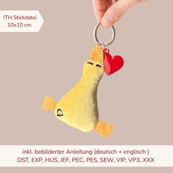 ITH-Stickdatei Ente klein blanko als Schlüsselanhänger oder Taschenbaumler für 10x10er Rahmen