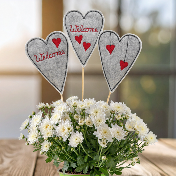 7 x ITH Stickdateien im Set Herz Doodle auf Stab Deko Hochzeit Liebe Welcome 10x10 cm S028-08
