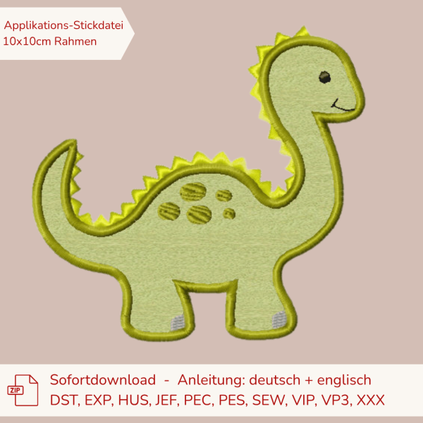 Stickdatei Dino - Applikation für 10x10cm Stickrahmen