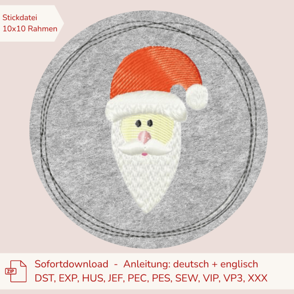 Weihnachtsuntersetzer Stickdatei für den 10x10 cm Stickrahmen