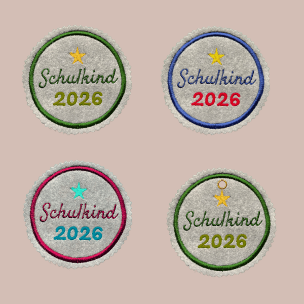 Stickdatei Button Schulkind 2026 mit Stern | Einschulung 2026 | ITH & Maschinenstickerei