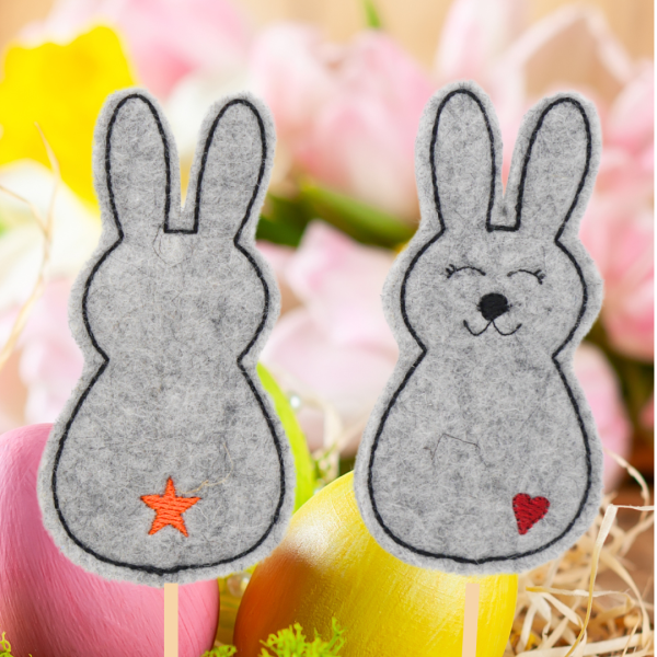 8 Stickdateien ITH - Hasen Stabfiguren für 13x18er Rahmen Dekohasen - Osterdeko - Osterhasen - Osteranhänger - Blumenstecker