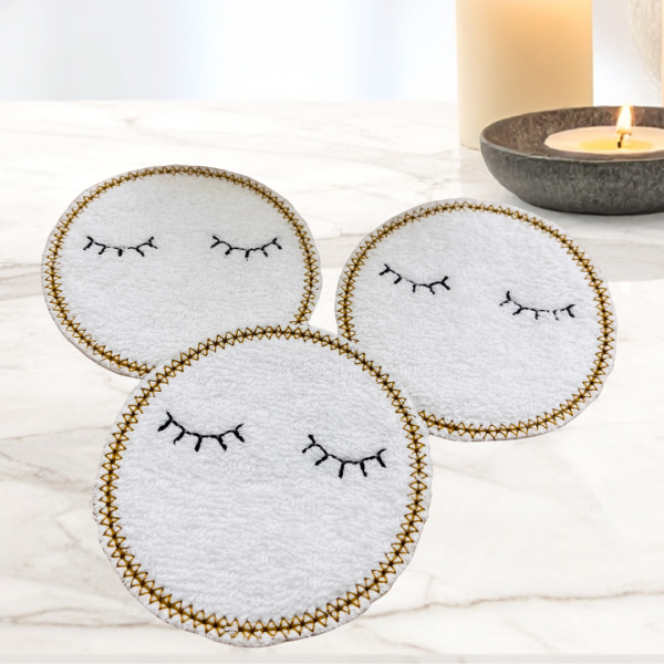 3er-Set ITH Stickdateien Abschminkpads mit Wimpern für den 16 x 26 cm Stickrahmen