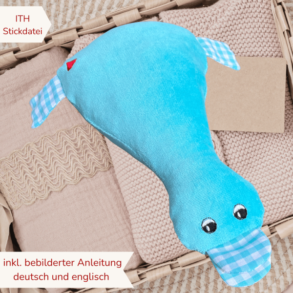 Stickdatei ITH Ente, 28x25 cm große Kuschelente für den 18x30cm Stickrahmen