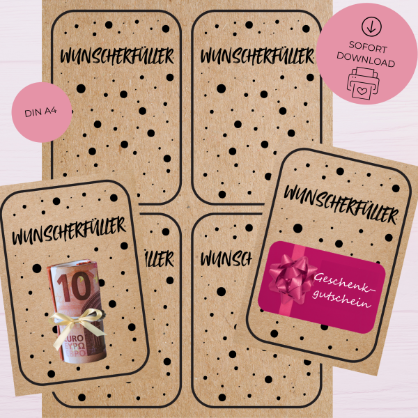 Druckvorlage Geschenk - WUNSCHERFÜLLER - für Geldgeschenk oder Gutscheinkarte - PDF Bastelvorlage zum Ausdrucken DIY