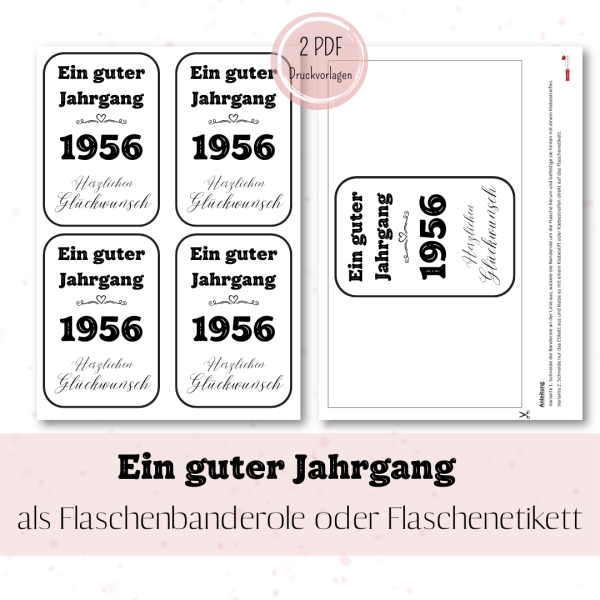 Druckvorlage Ein guter Jahrgang 1966 Weinbanderole und Weinetikett zum Geburtstag PDF Bastelvorlage zum Ausdrucken DIY