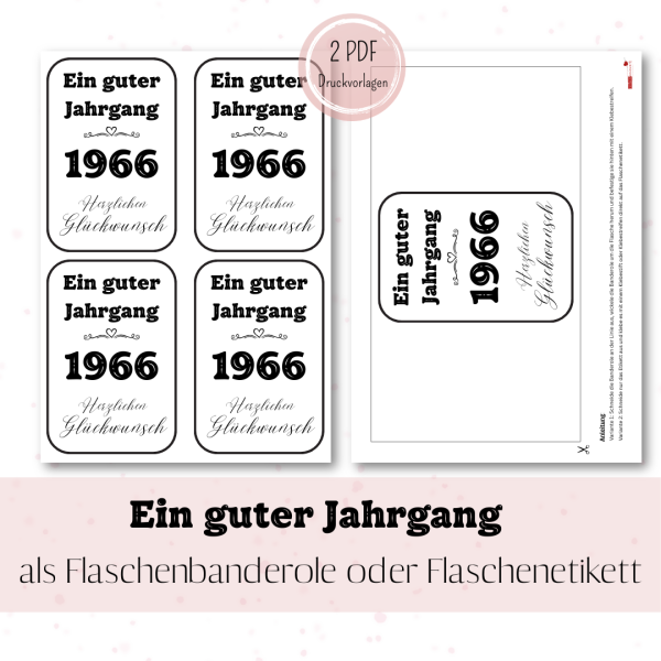 Druckvorlage Ein guter Jahrgang 1976 Weinbanderole und Weinetikett zum Geburtstag PDF Bastelvorlage zum Ausdrucken DIY