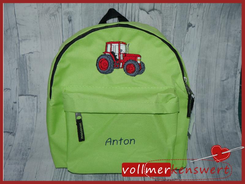 Kindergartenrucksack mit Traktor und Name Anton bestickt -sofort lieferbar-
