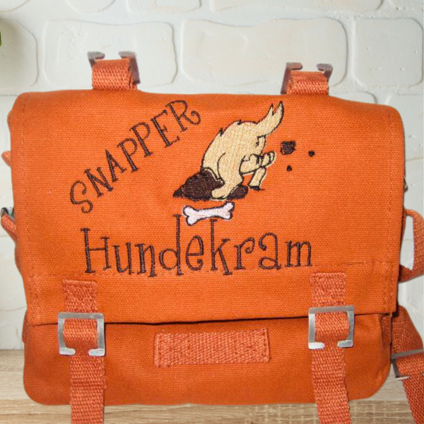 Canvastasche mit Wunschmotiv und Name bestickt für Kindergartenkinder & Große Farbe: orange Verschluss: Metallösen -personalisiert-