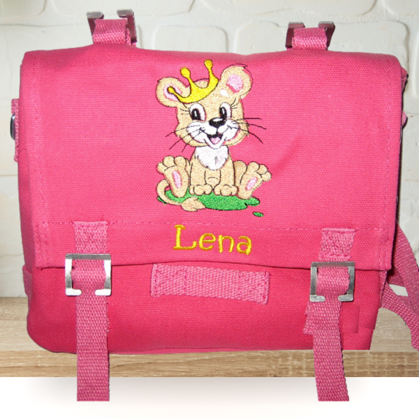 Canvastasche mit Wunschmotiv und Name bestickt für Kindergartenkinder & Große Farbe: pink Verschluss: Metallösen -personalisiert-