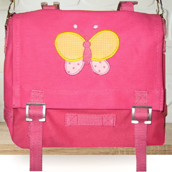 Canvastasche mit Wunschmotiv und Name bestickt für Kindergartenkinder & Große Farbe: pink Verschluss: Metallösen -personalisiert-