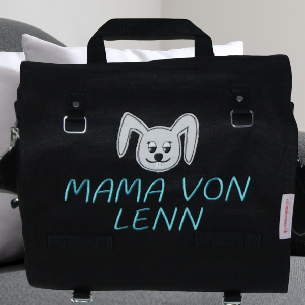 große Canvastasche mit Wunschmotiv und Name bestickt als Wickeltasche / Schultasche / Hundekramtasche -personalisiert-