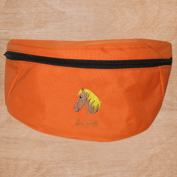 Gürteltasche orange bestickt Pferdekopf