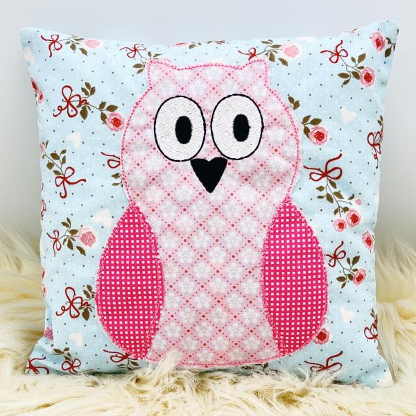 kleines Eulen-Kissen 20x20 cm als Doodle-Applikation bestickt -Sofortkauf-